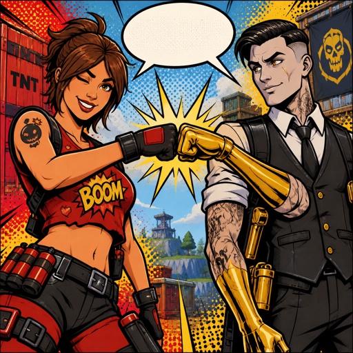 TNTina from Fortnite brown hair and Midas from Fortnite doing a fist bump 