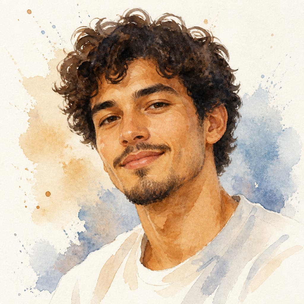 Hispanic male with curly brown hair