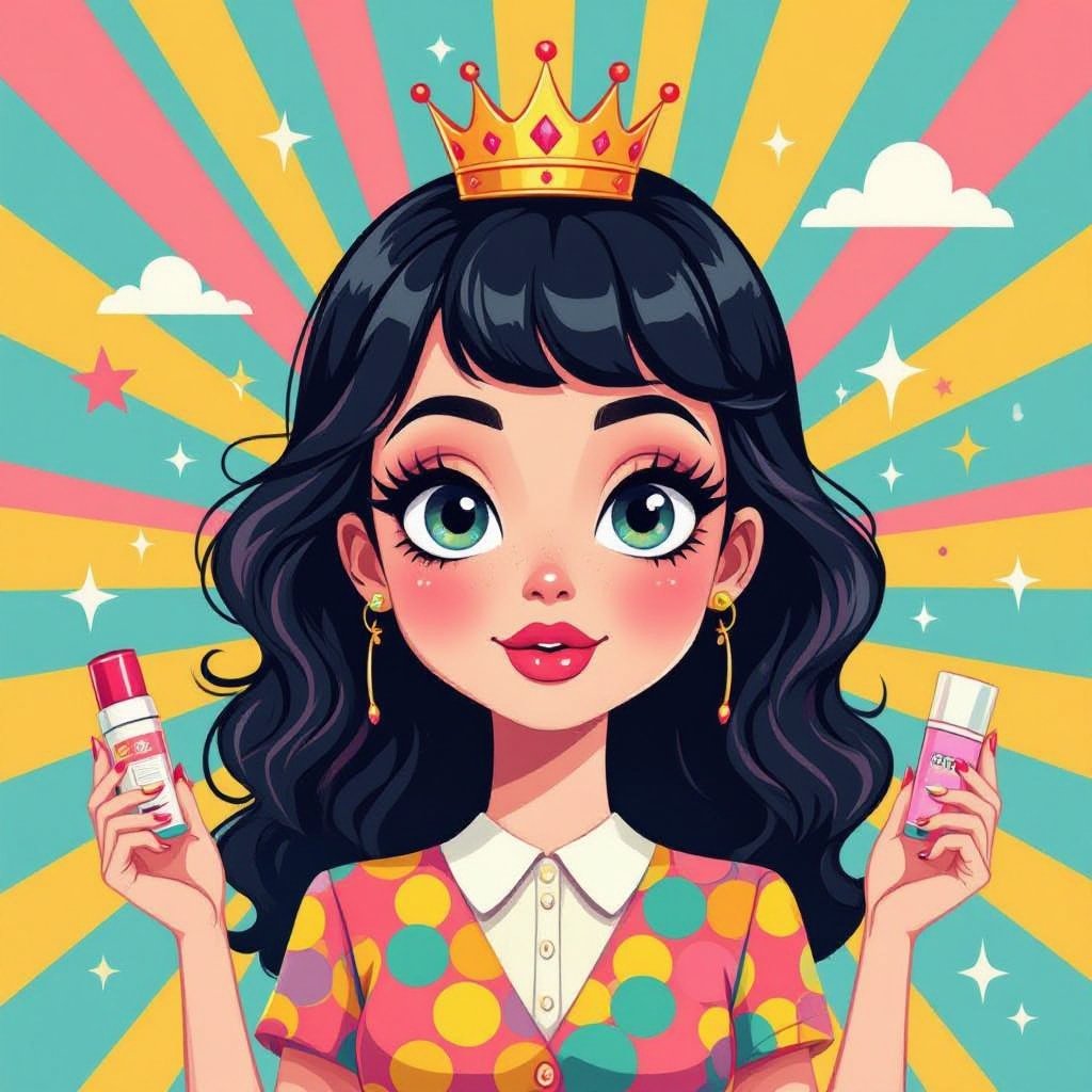 Create a business owner character showing there whole body head to toe, a lady who loves beauty products