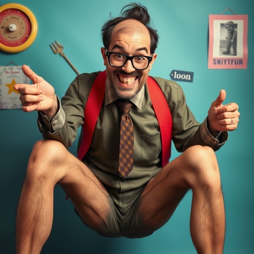 Create a funny looking man with very skinny legs 