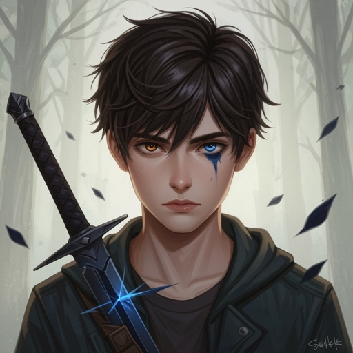 Telekinetic and dark manipulation powers boy teenager 17 years old dark and mysterious and quite with bad past with Heterochromia eyes who has a shadow blade
