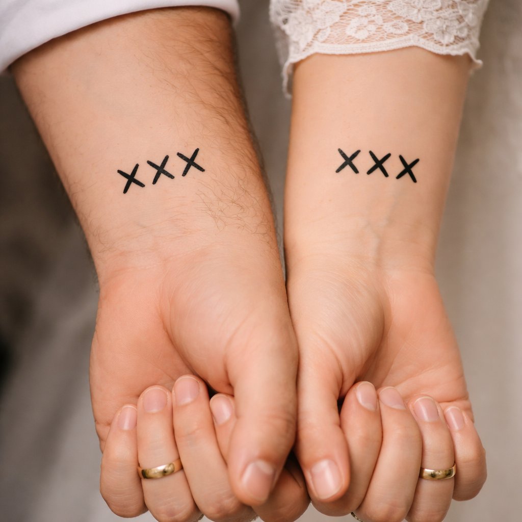husband and wife tattoos 3 cross’s wedding rings