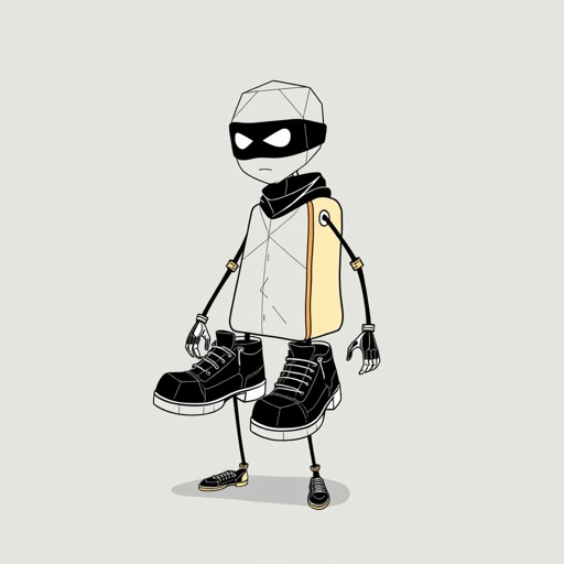 Create a funny looking clumsy sandwhich thief with funny shoes on. Make him have on the bandit black thing around his eyes 