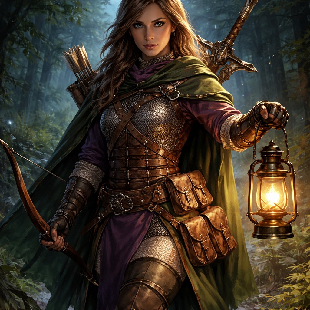 Anna is a female human former soldier and mercenary seasoned in several wars and battles. She has dark blonde hair, blue eyes and a fondness for purple and green clothes. She is equipped with a shortbow, chainmail, greatsword and a lantern.