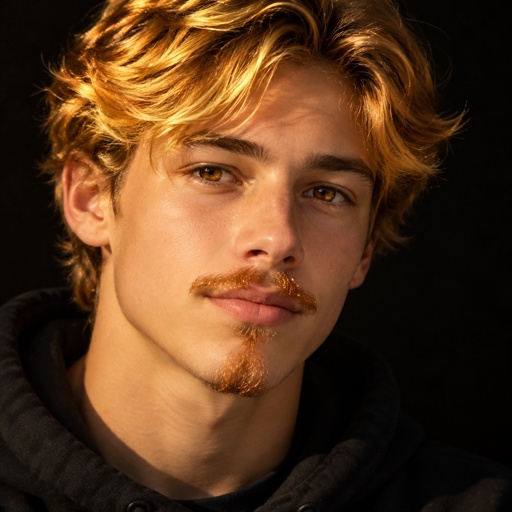 Pencil Mustache Petit Goatee Teen Boy Sunflower Blonde Copper Shimmer Sparkling Amber Black Hair 