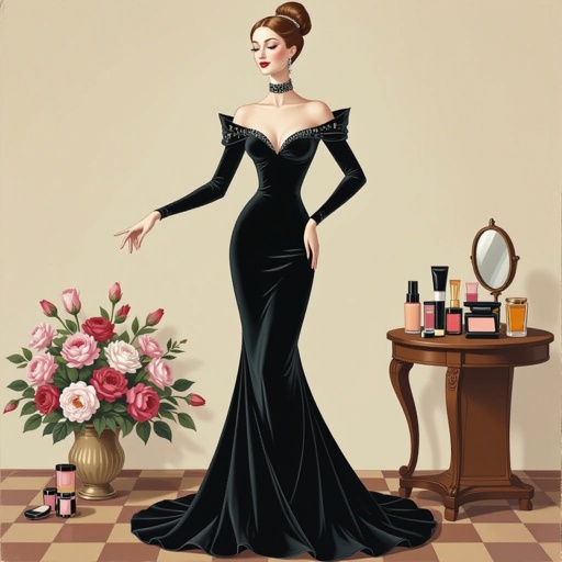 Create a character showing there whole body head to toe, a lady who loves beauty products  