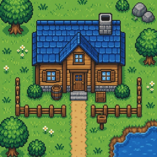 small house, unique, for a modern game, exterior, top down style, shading and highlights