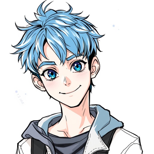 Ragazzo giovane di 16 anni. Occhi azzurri, capelli Blue, bello e affascinante.