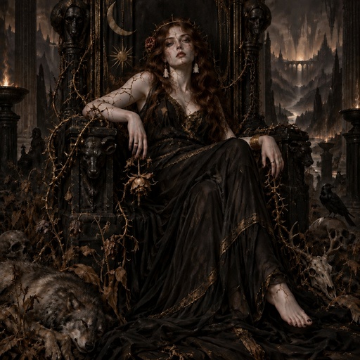 a painting of a woman sitting on a throne