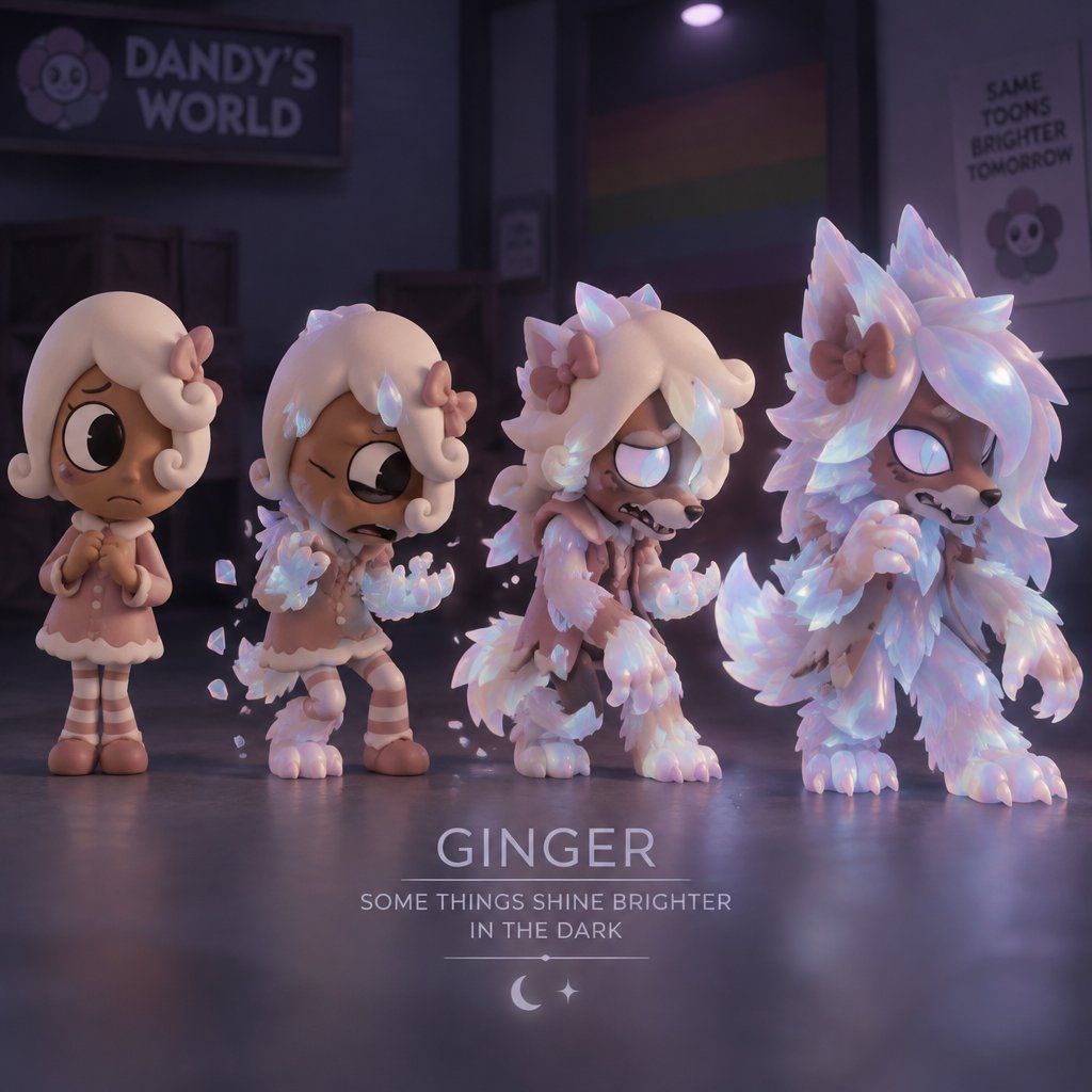 Ginger from Dandy’s world turning into a Opalite Werewolf