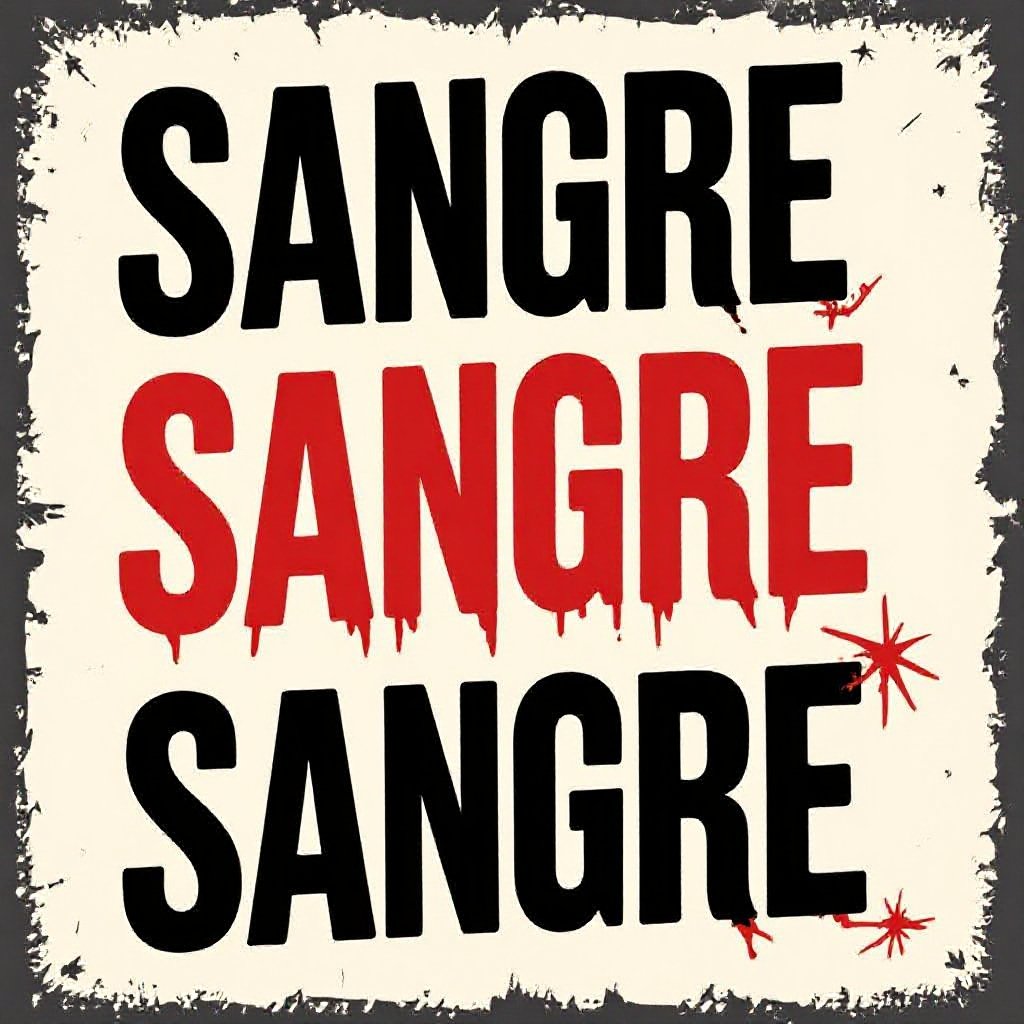 Scary poster saying sangre sangre sangre
