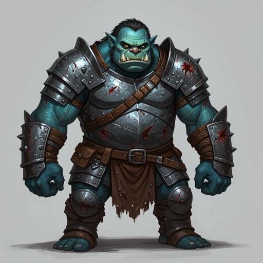 ogre with heavy chain mail armor, blue skin