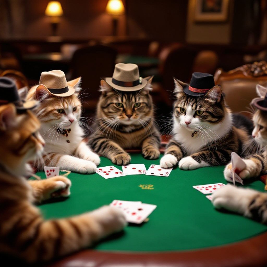 Cats playing poker 