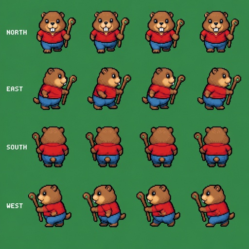 Gopher for a fantasy game set in modern times, top-down style, 360