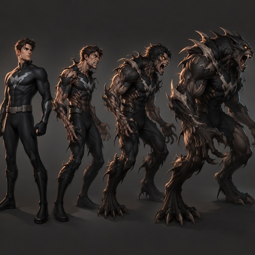 Male superhero can become a monster, cool costume
