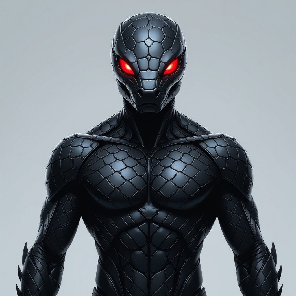 A hero with a black snake themed super suit 