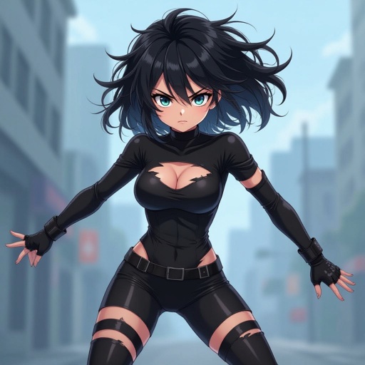 Lady Burglar In shredded tight black spandex suit torn and ripped a lot 