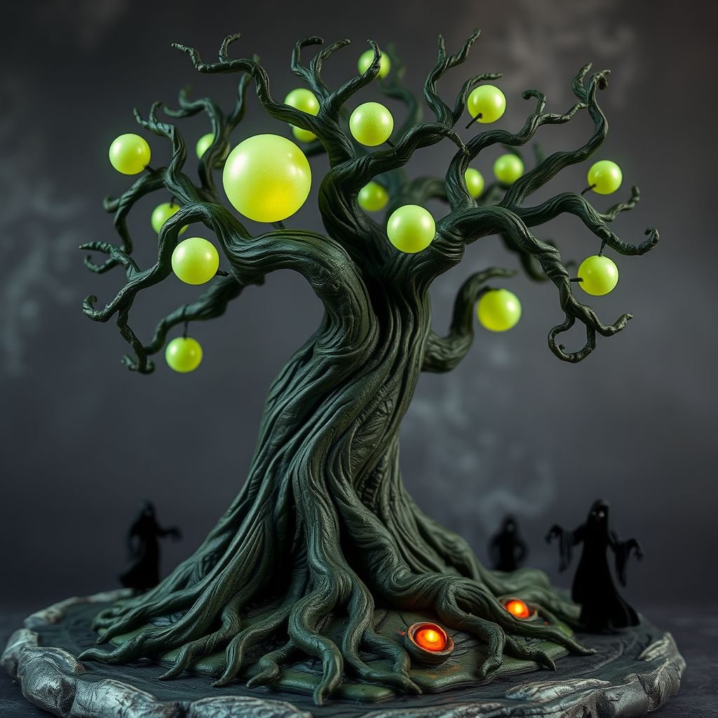 Give me a image of a fantasy dark magic tree