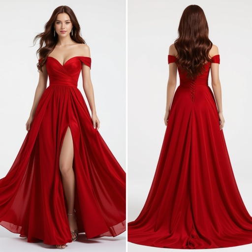 Princess with dark red hair in a red dress
