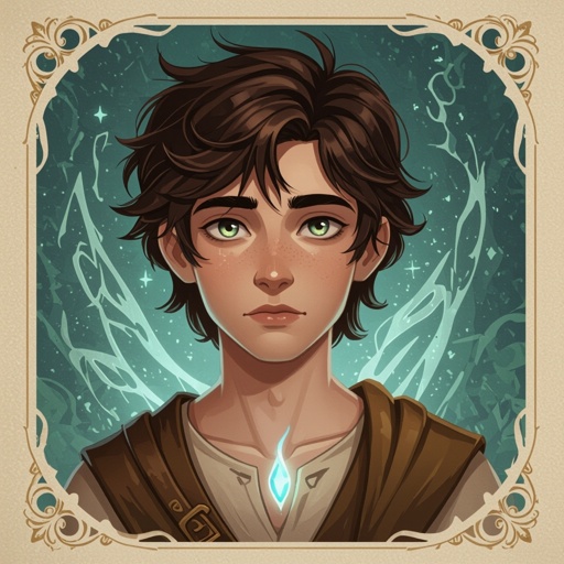Mysterious teen boy with dark brown hair brown eyes and with a dark past