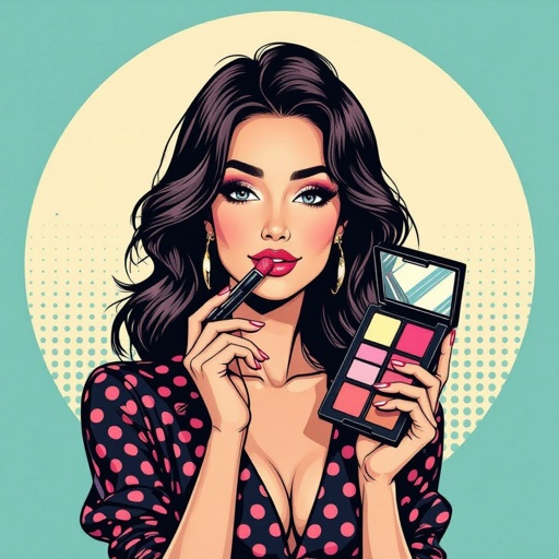 Create a character showing there whole body head to toe, a lady who loves beauty products