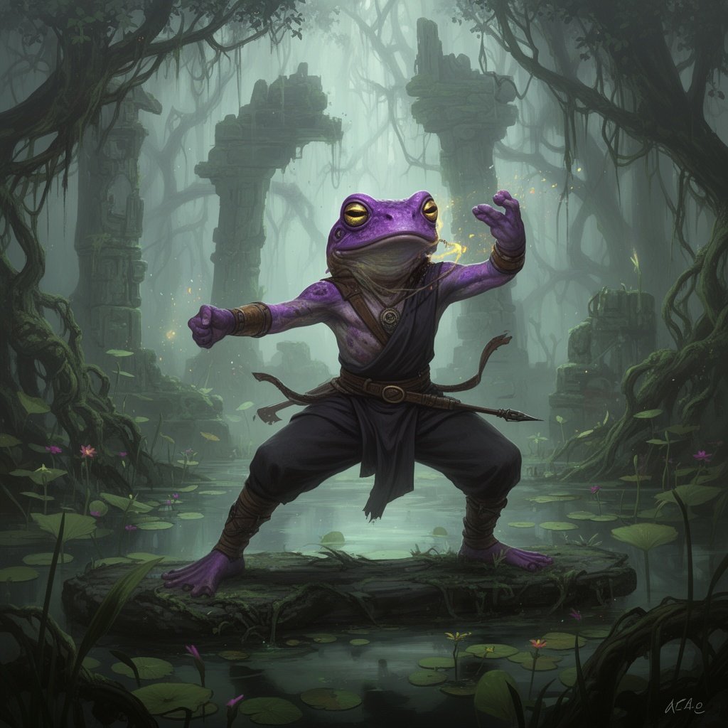 Fighter monk purple frog grung from dnd
