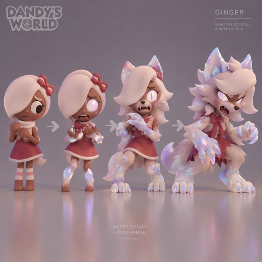 Ginger from Dandys world turning into a Opalite werewolf 