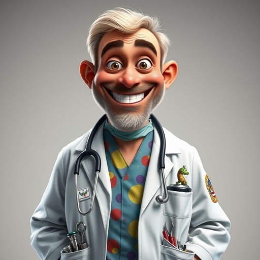 create a doctor. Who is funny human looking from head to toe. And he always immediately results to surgery for anything even small things. So please be sure to show his whole outfit head to toe. Make him have only 1 tooth