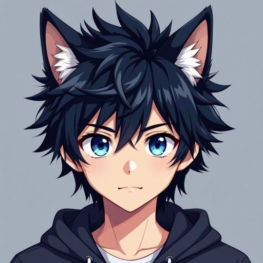 Create an anime guy with wolf ears