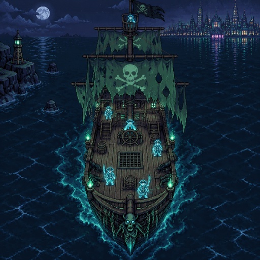 pirate ghost ship for a fantasy game set in modern times, top-down style
