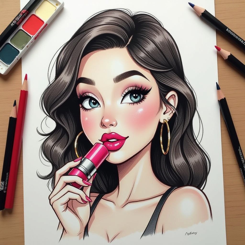 Create a character lady who has attitude but is funny looking and loves lipgloss