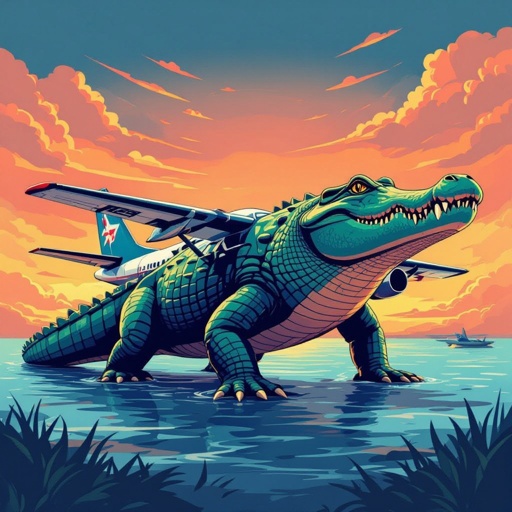 Crocodile with an airplane as its body