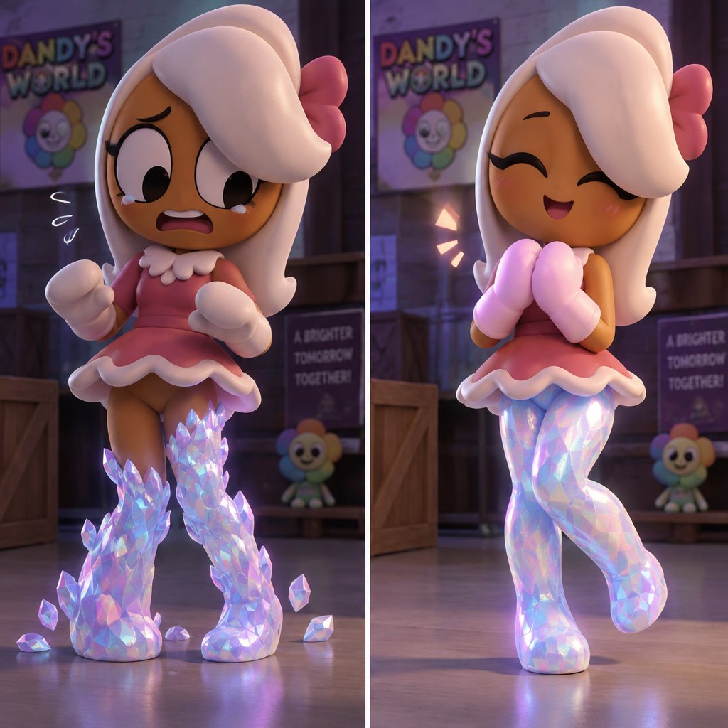 Ginger from Dandys world being scared of her Opalite curse spreading up her legs to her hips until she realises that it feels good