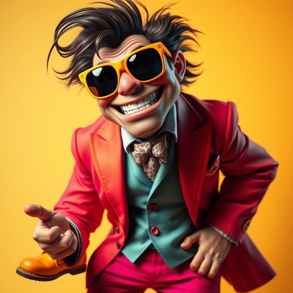Create a funny arrogant character , showing him head to toe like his whole outfit