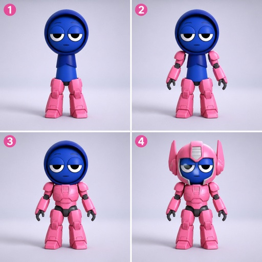 Pinki from Sprunki as Elita One merging her legs onto Jevin from Sprunki and then her arms and then her Body and lastly her head and helmet