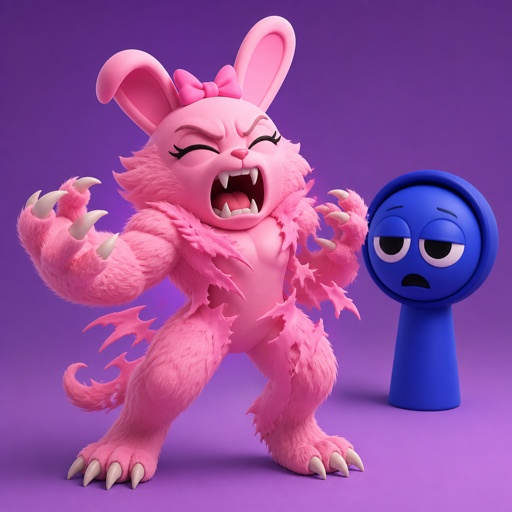 Pinki from Sprunki turning into a WereRabbit in front of Jevin from Sprunki