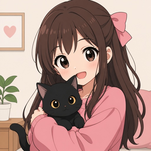 Eine kleine schwarze Katze in den Arm von einem süßen Mädchen