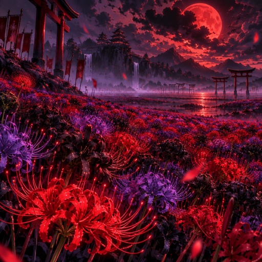 A field of Black, red and purple spider lillies 