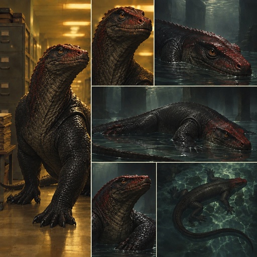 a series of photographs of a large lizard