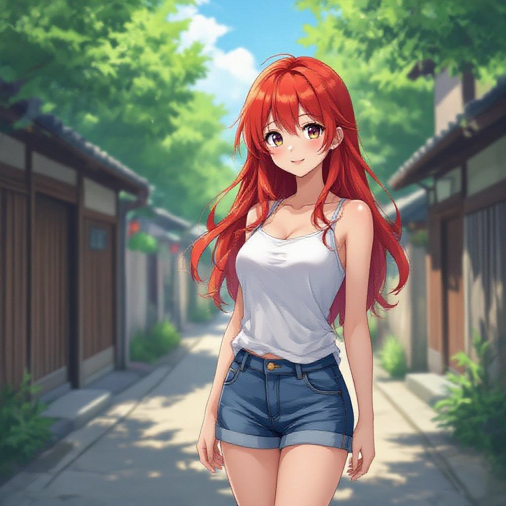 Nakéd, red hair, full body