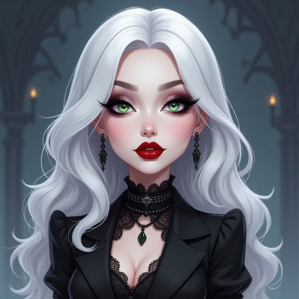 Create a character lady who has attitude but is funny looking but about fashion and loves lipgloss