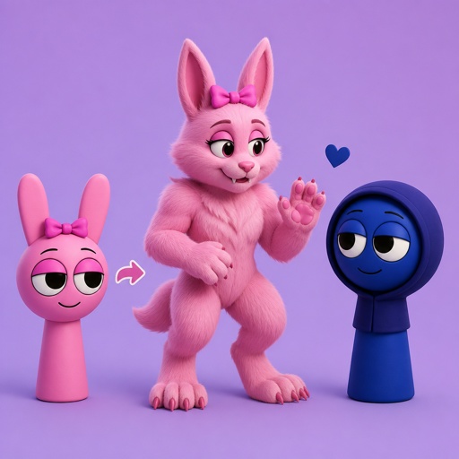 Pinki from Sprunki turning into a wererabbit for Jevin from Sprunki but wererabbit Pinki is still her kind self
