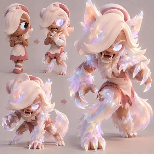 Ginger from dandy’s world turning into a opalite werewolf 