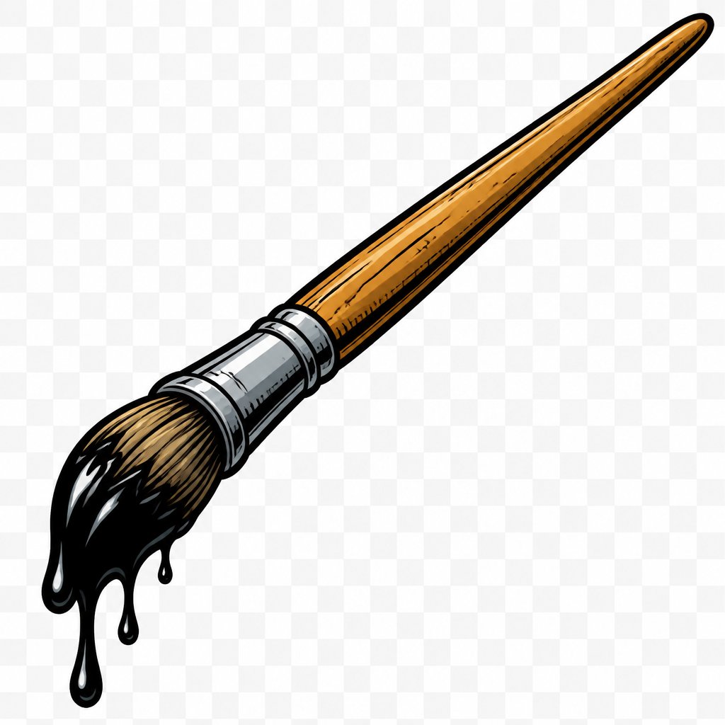 A long handled paintbrush covered in black paint, no background
