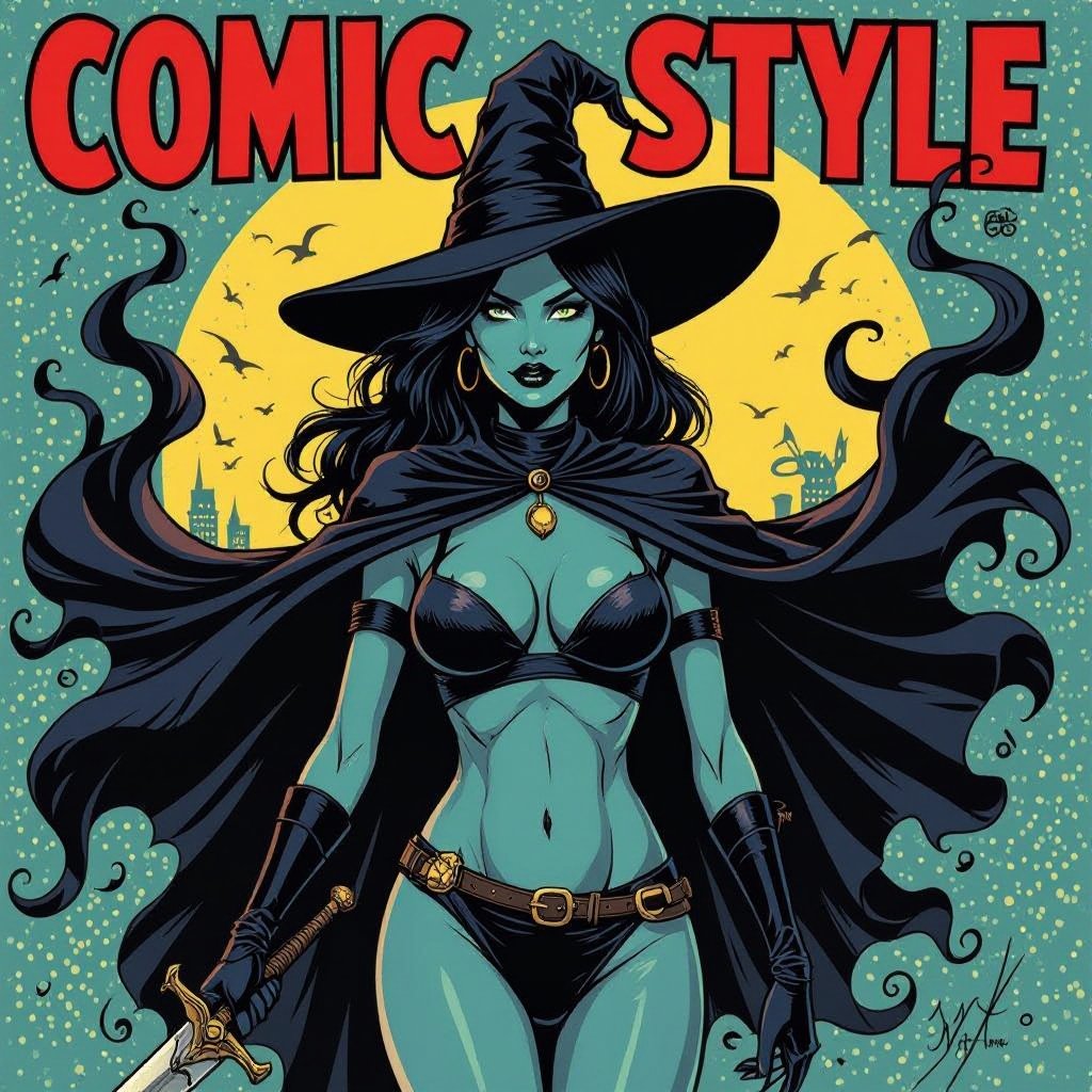 sexy shadow demon witch gypsy slate grey skin large black billowing cloak that emits darkness and shadow. Two piece. Witches Hat.  Wields Flamberge