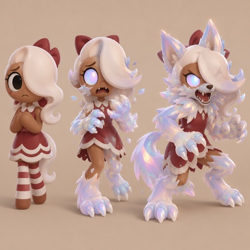 Ginger from dandy’s world turning into a opalite werewolf 