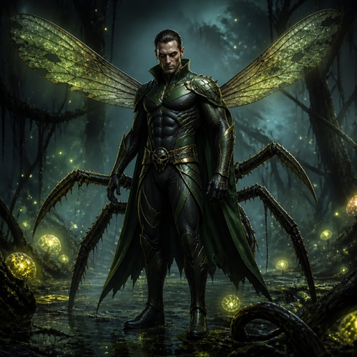 a man in a costume standing in a forest