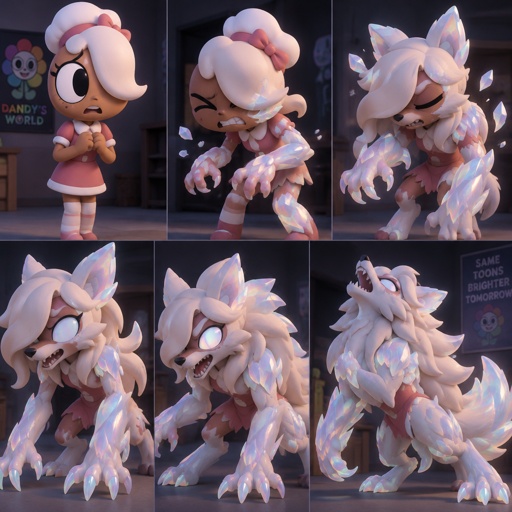 Ginger from Dandy’s world turning into a Opalite werewolf 