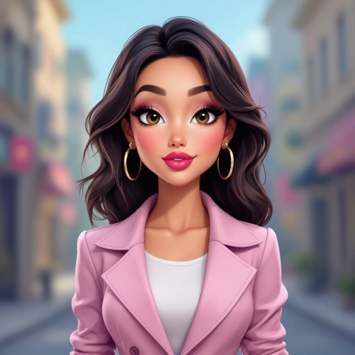 Create a character lady who has attitude but is funny looking but about fashion and loves lipgloss