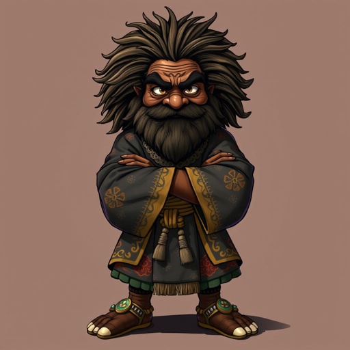 Create a funny looking African sensei. Show the whole character from head, body , legs , feet and make him serious. 
